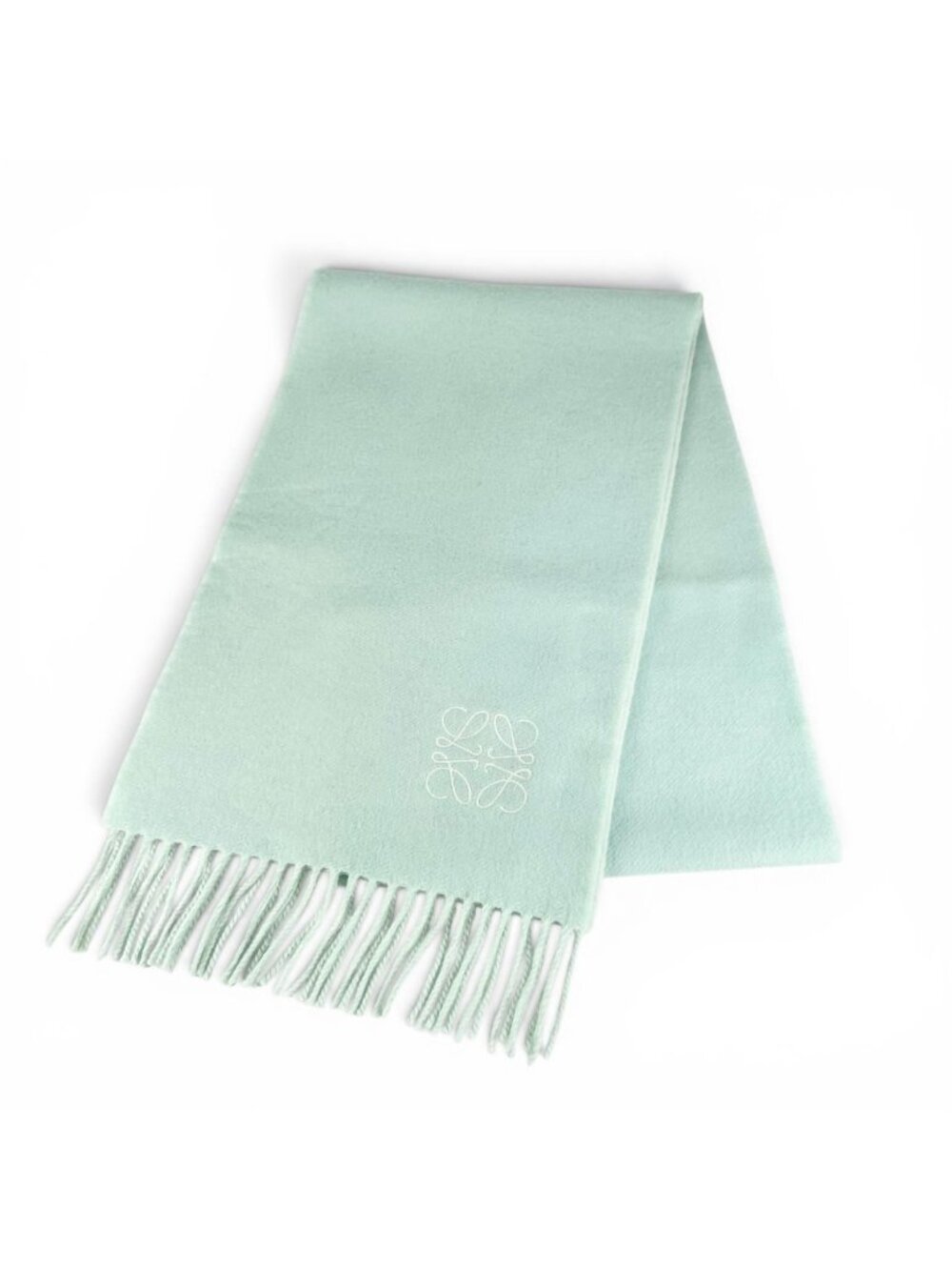 Loewe Wool Cashmere Anagram Embroidery Scarf with Fringe Mint Green